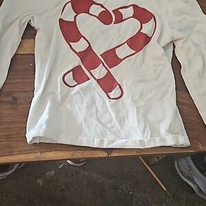 Old Navy White and Red Long Sleeve Tee with Candy Cane Design